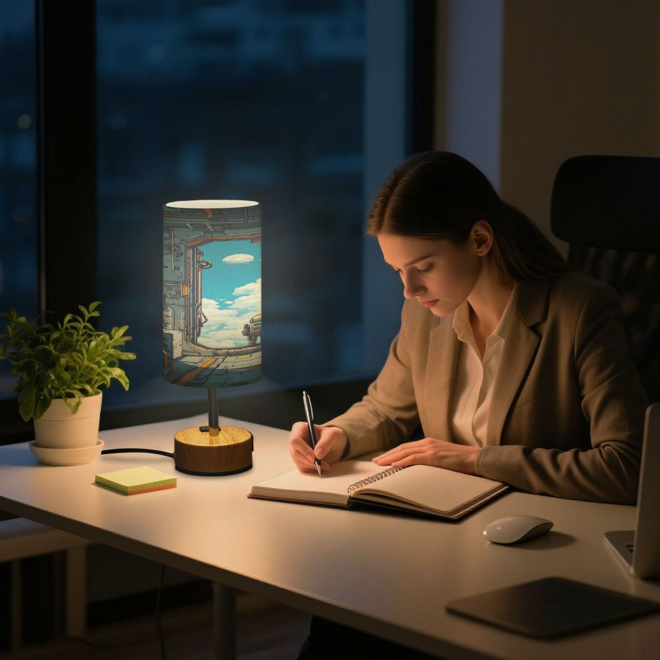 Touch-Control 3-Color Desk Lamp with Plug – Energy-Saving LED + 3 Simultaneous Charging Ports A Space Station