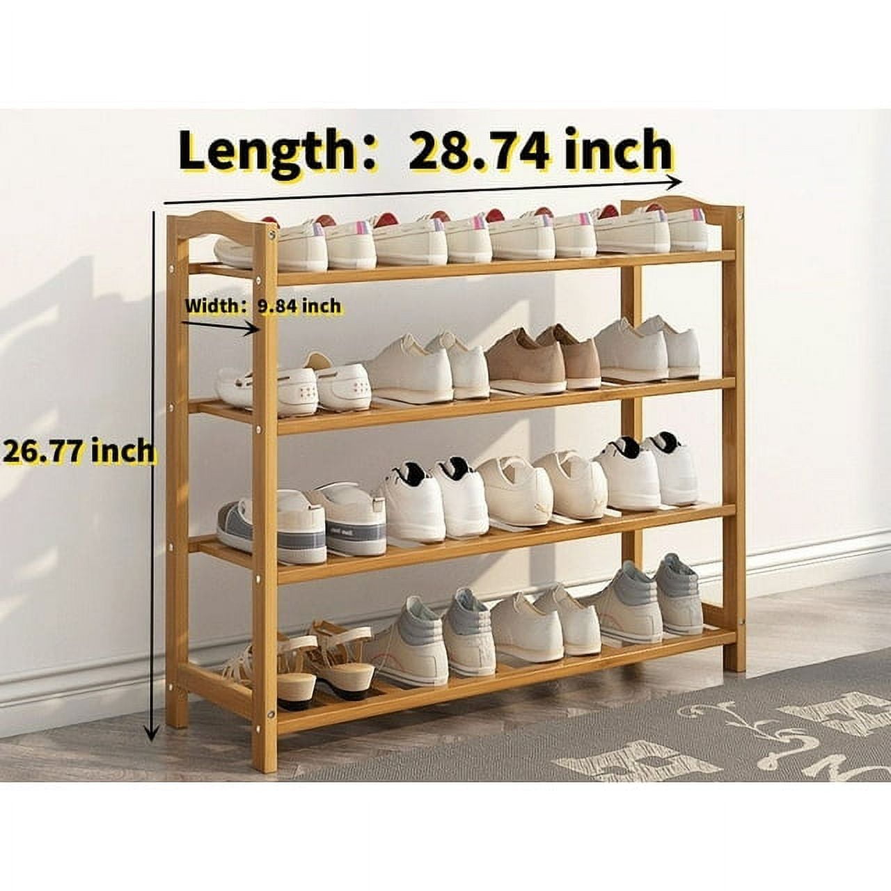 ALSO GO Bamboo Shoe Rack 4 Tier Shoe Organizer for Closet Entryway Shoe Shelf Shoe Cabinet Free Standing Shoe Racks for Indoor Home Natural, 4 tier Wood Shoe Shelf Unit, 26.77''L x 9.84''Wx 28.74''H