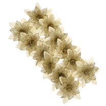 PENIKOKO Artificial Poinsettia Flowers, 12pcs Golden Fake Poinsettia Floral Decorations for Christmas Holiday Home