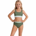 thumbnail image 2 of Girls Color Block Two Piece Bathing Suit, Striped Wide Strap Crop Tankini, High Waist Split Swimming Outfit for Preteen Beach Girls, 2 of 4