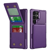 TECH CIRCLE for Galaxy S23 FE Case 6.4" 2023, Plastic/PU Leather Phone Case with Magnetic Button Closure Credit Card Holder Slots, Wallet/Kickstand Function, sLIM Lightweight Protective Cover, Purple