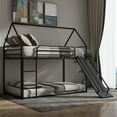thumbnail image 5 of HighSound Metal House Bunk Bed with Convertible Slide, Ladder and Safety Guardrail, Heavy Duty Metal Low Bunk Bed with House Shape & Roof, Black, 5 of 9