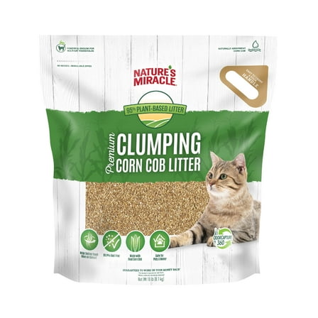 Nature's Miracle Premium Clumping Corn Cob Cat Litter, Bio-Enzymatic Formula, 18 lb