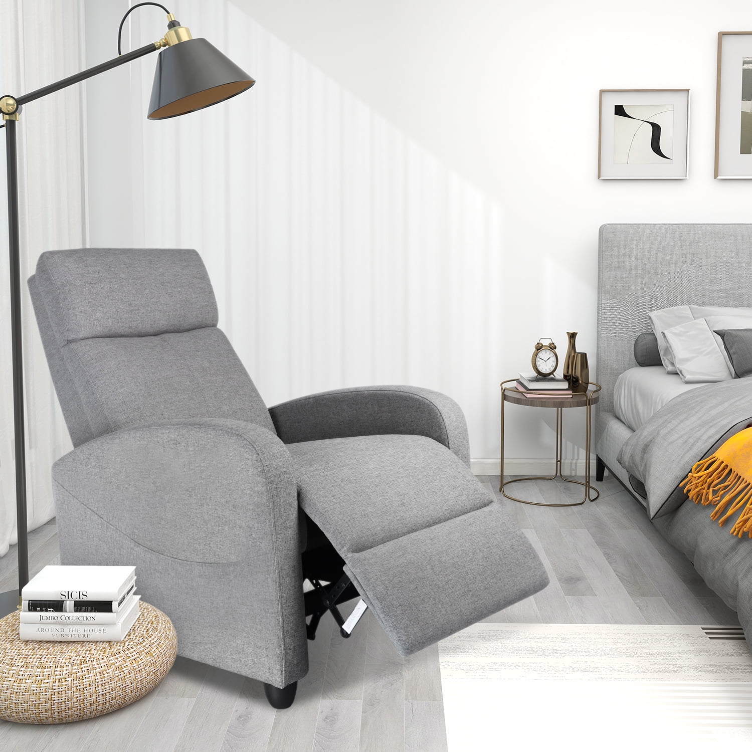 MCQ Recliner Sofa with Vibration Massage, Adjustable Footrest Chair for Lounge Bedroom, Gray