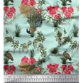 thumbnail image 1 of Soimoi Japan Crepe Satin Fabric Leaves,Floral & Peacock Bird Decor Fabric Printed Yard 42 Inch Wide, 1 of 1