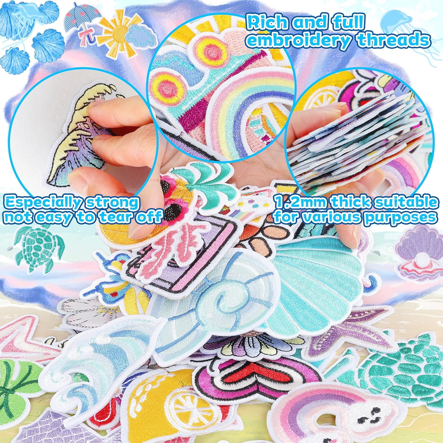 Summer Iron on Patches for Trucker Hats: 36pcs Cute Sea Beach Embroideried Patches Aesthetic Sew on for DIY Fabric - Kawaii Repair Patch for Clothing Jackets Jeans Shoes Backpacks Decor