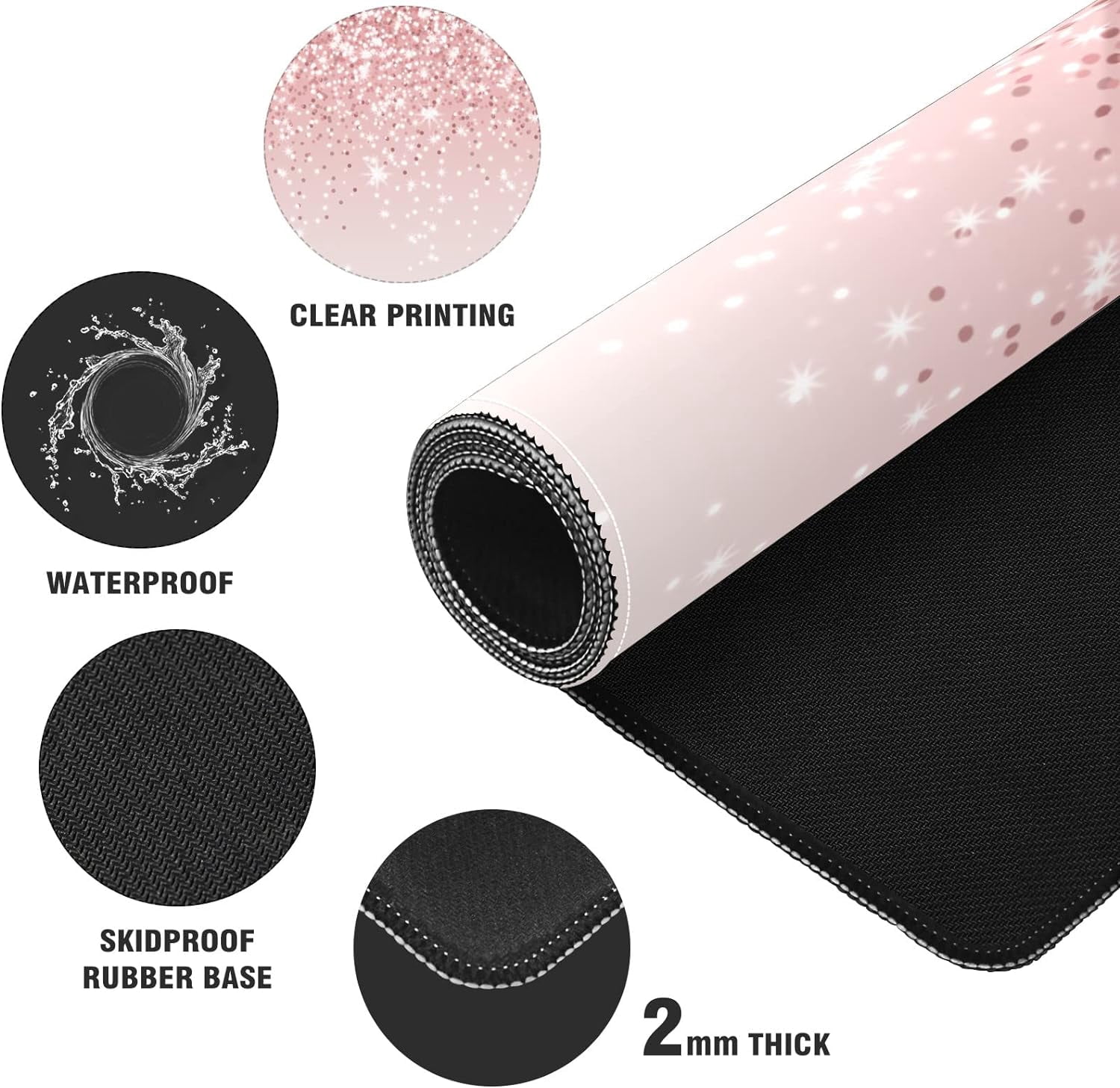 Rose Gold Fine Glitter Desk Mat, Desk Accessory, Cute Workspace, Trendy Workspace, Trendy, 35.4x15.7in Large Gaming Mouse Pad, Cute Desk Topper, Pretty Desk Pad