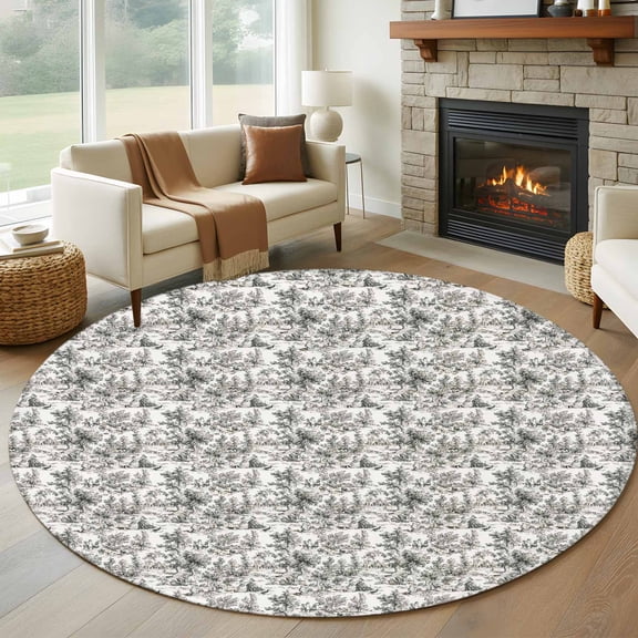 Round Rugs 5Ft, Black Botanical Round Area Rug Washable Indoor Throw Carpet, Watercolor Rustic Tree Abstract Soft Non Slip Circle Rug for Cabinet Bathroom Home Decor Aesthetic