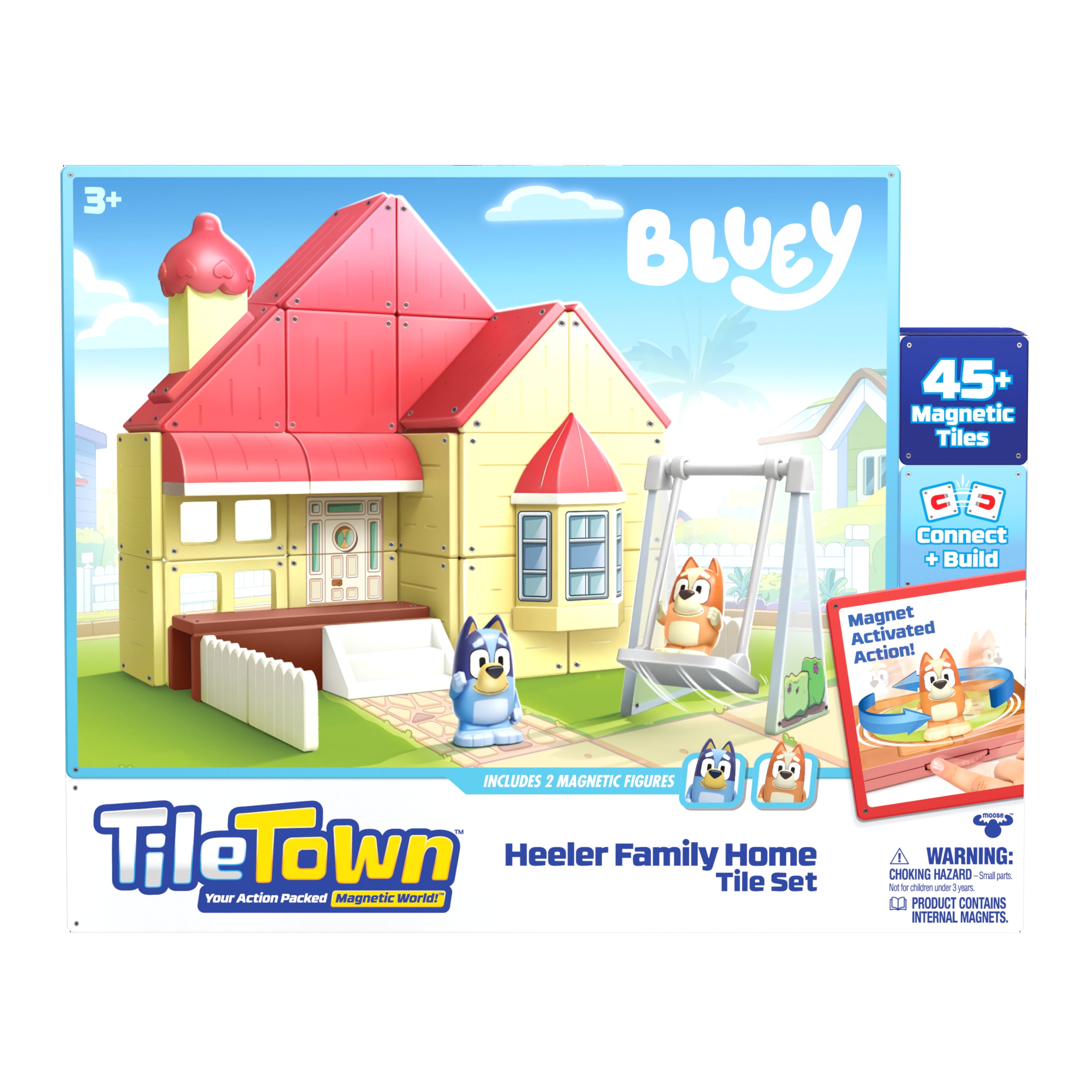Tile Town Bluey Home Magnetic Tiles Construction Building Playset,  Bluey and Bingo Figures, Ages 3+