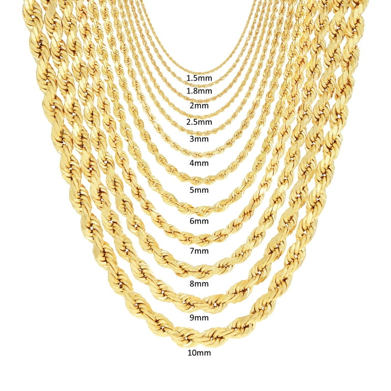 Nuragold 14K Real Yellow Gold Rope Diamond Cut Chain Necklace 16