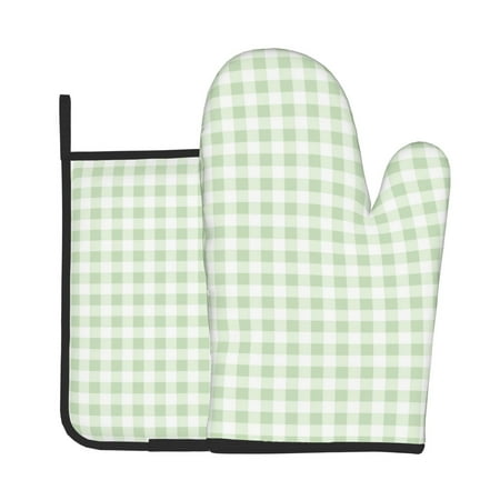 

Lukts Pistachio Green Checkboard Print Kitchen Heat-Resistant Gloves and Spacers 2pcs Set Suitable for Baking and Cooking