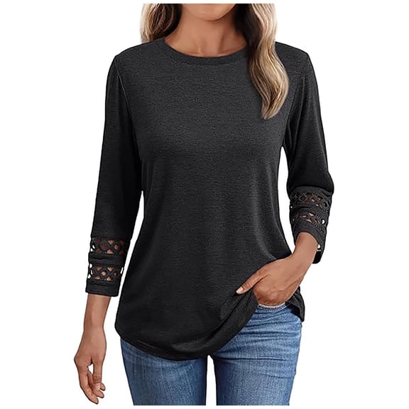 Babysbule Women's Casual 3/4 Sleeve Round-Neck Blouse Loose Fit Tunic Top Lightweight Spandex Blend Pullover for Daily Wear