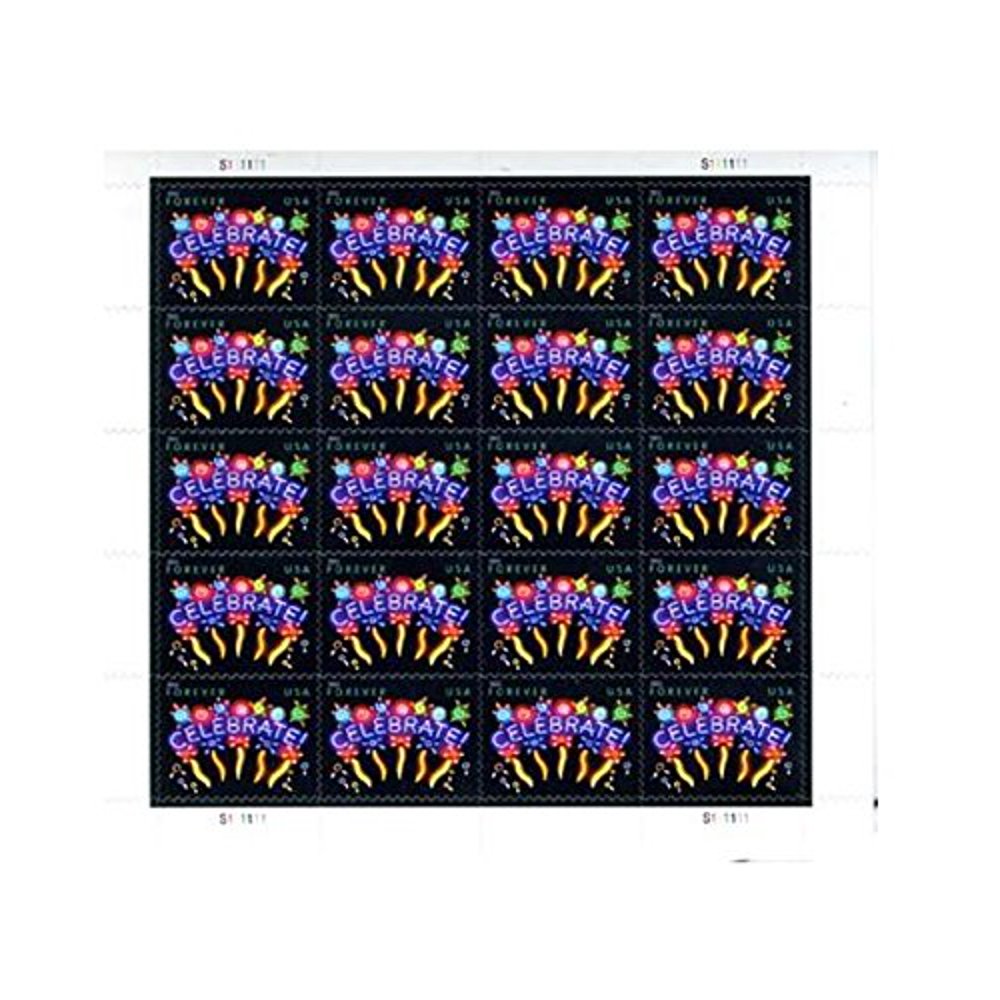 Neon Celebrate! 1 Sheet of 20 USPS Forever First Class Postage Stamps