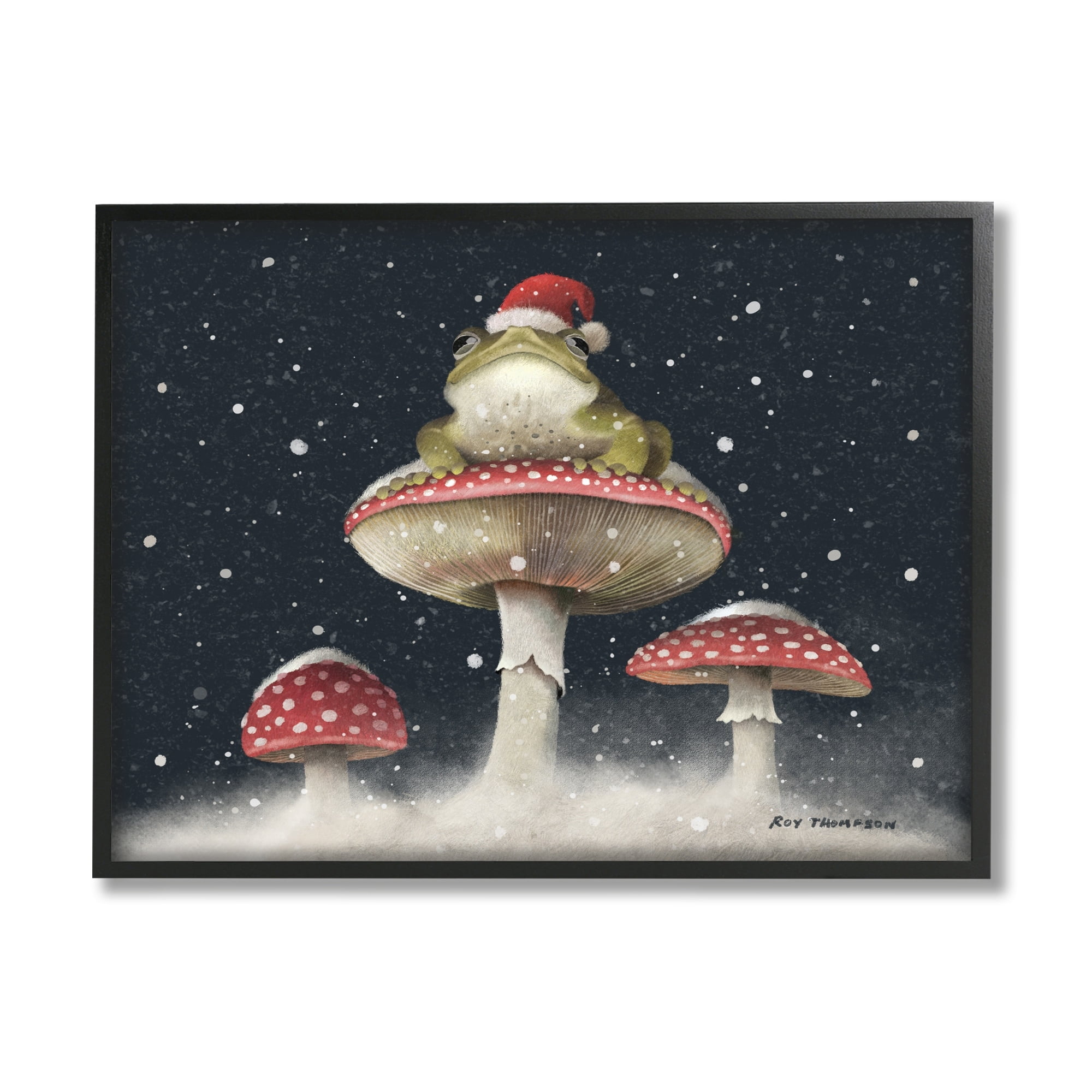 Stupell Industries Frog In Santa Hat Snowy Mushrooms Holiday Painting White Framed Art Print Wall Art