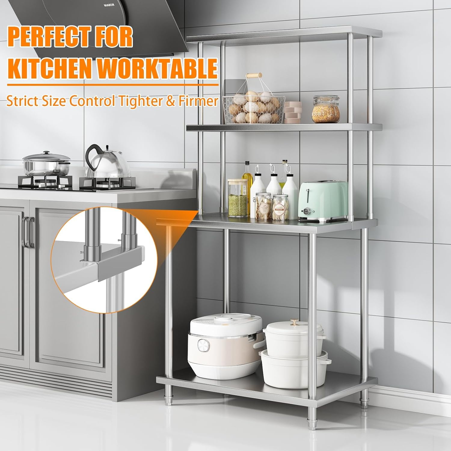Stainless Steel Double Overshelf, Commercial 2-Tier Adjustable Shelves, Double Deck Overshelf for Prep & Work Table In Restaurant, Kitchen and Home, 12" x 36"