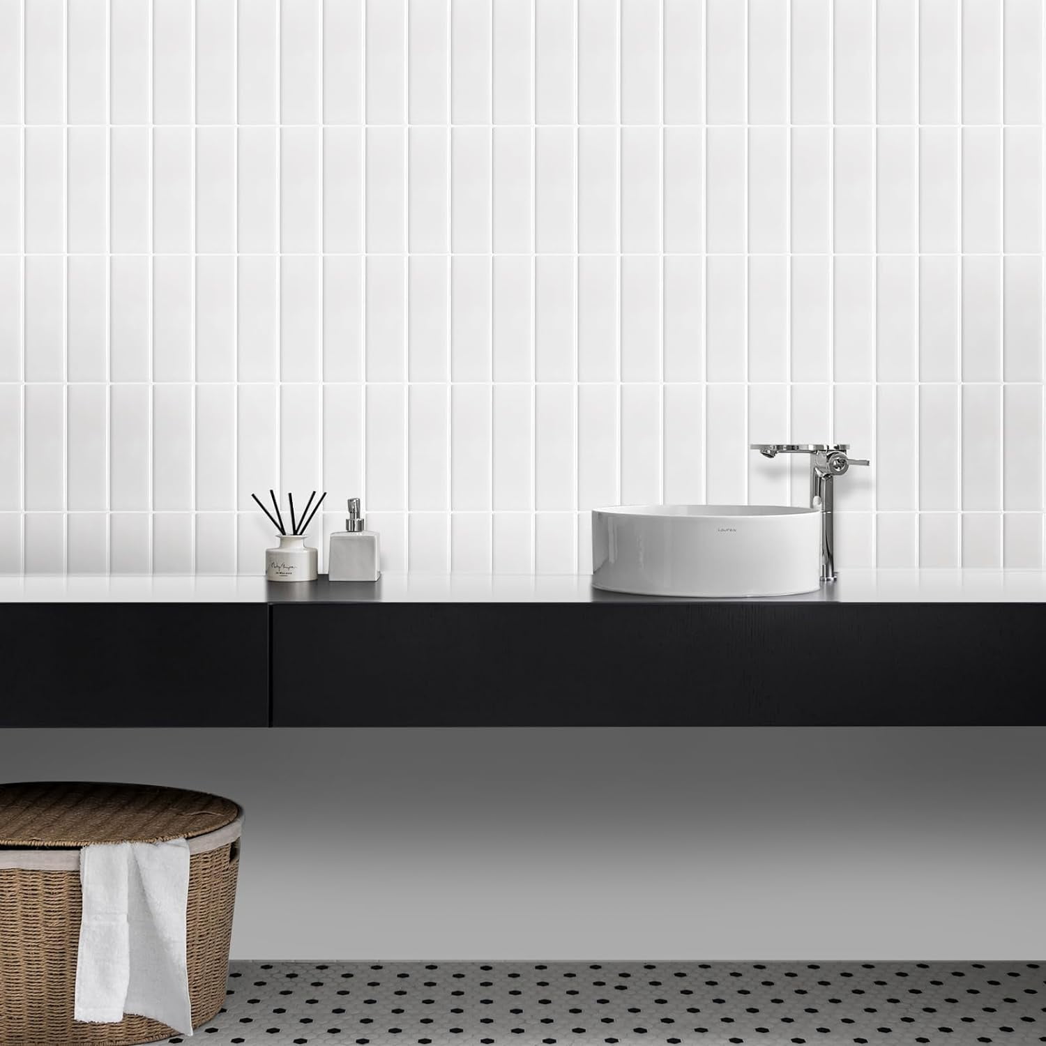 Clever Mosaics Self Adhesive Vinyl Tile Premium White Finger Tile Backsplash for Kitchen Bathroom (10 tiles)