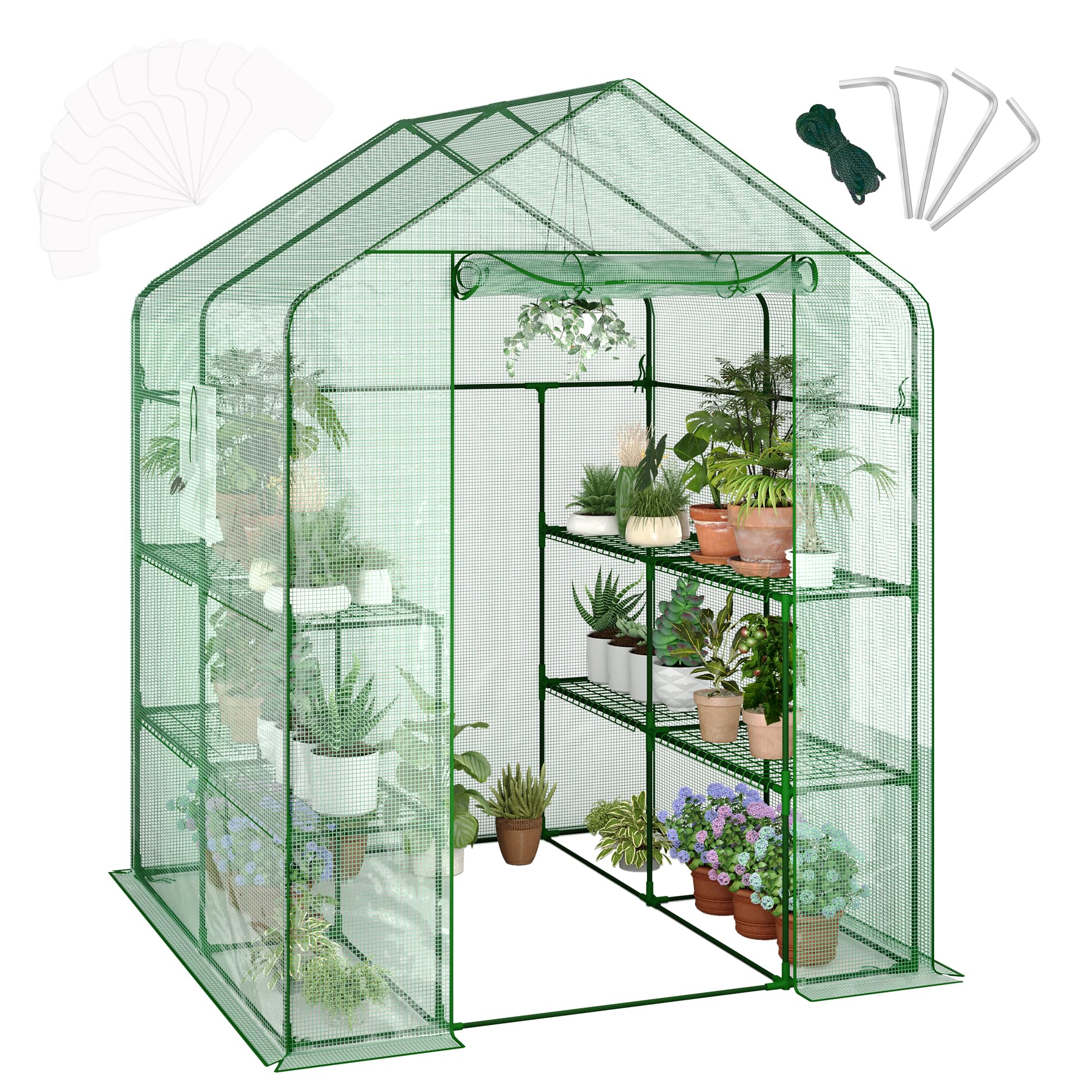 Segawe 3-Tier 8-Shelf Walk-in Greenhouse – Movable, PE Mesh, Outdoor Yard Garden