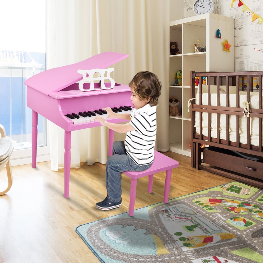 Kids Classic Wooden Piano, 30-Key Mini Grand Piano Toy with Lid, Bench, Foldable Music Rack, Song Book, Note Stickers Kids Classic Wooden Piano, 30-Key Mini Grand Piano Toy with Lid, Bench, Foldable Music Rack, Song Book, Note Stickers