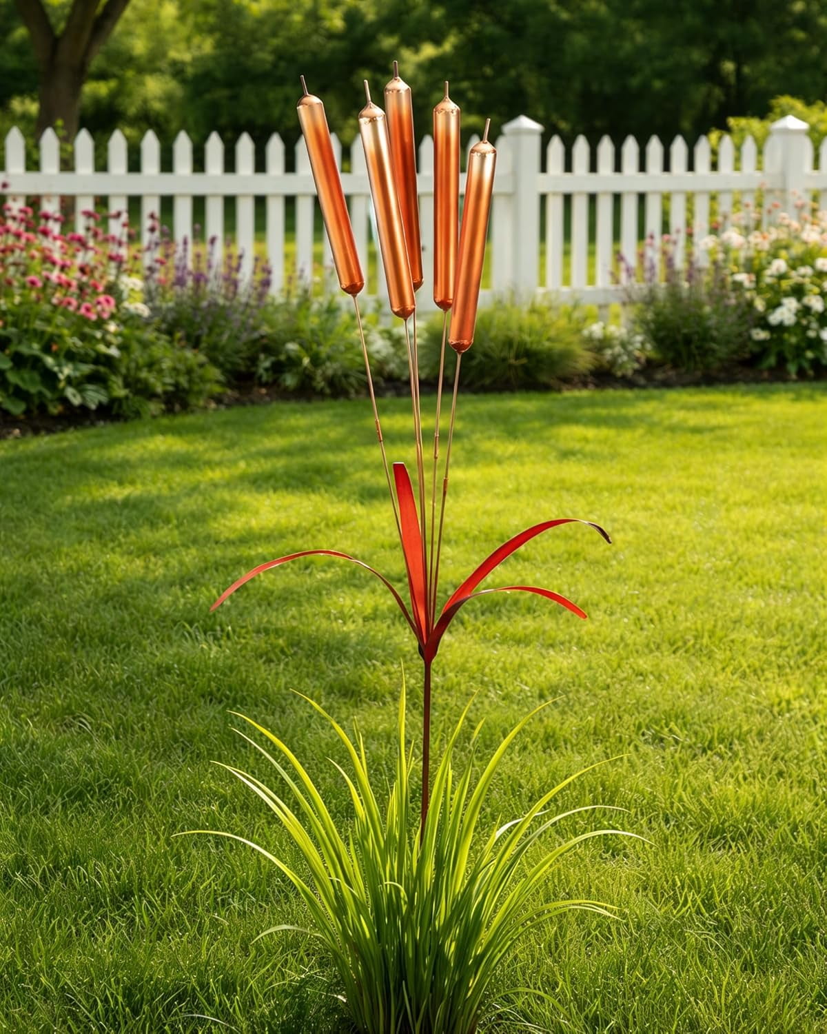 Cattail Wind Chimes Copper Stake, Metal Garden Yard Art Decor