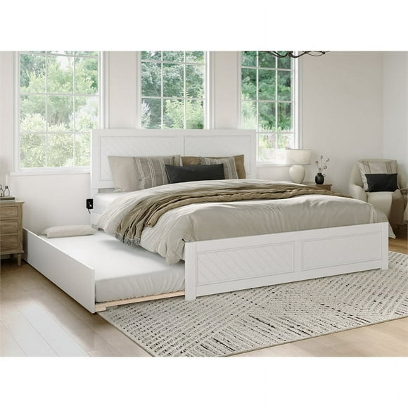 AFI Canyon Wood King Platform Bed with Twin XL Trundle in White