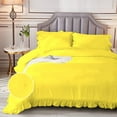 thumbnail image 3 of DNG Creations 3 Piece Vintage Ruffle Pattern Comforter Set Premium Ultra Soft 550 GSM All Season ( King/Cal King Size ) 100% Egyptian Cotton Solid Yellow Colour, 3 of 8