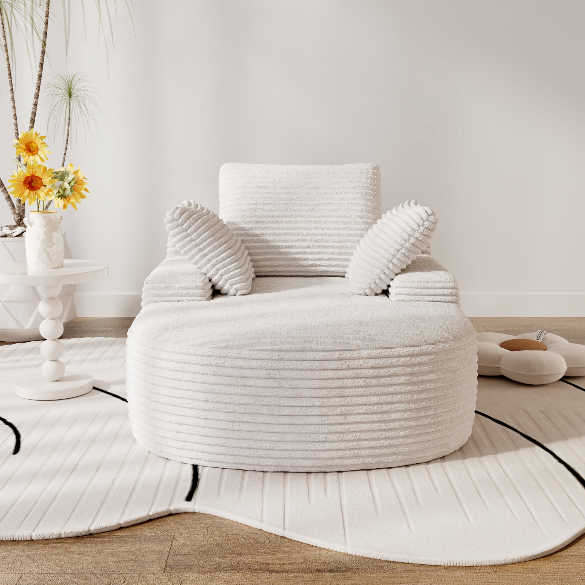 Magic Home Oversized Chaise Lounge Chair Indoor, Modern Deep Seat Sofa with Back Cushion, Pillows, Cloud Plush Corduroy Upholstered Sofa Bed, for Living Room,Bedroom,No Assembly Required, Beige Couch