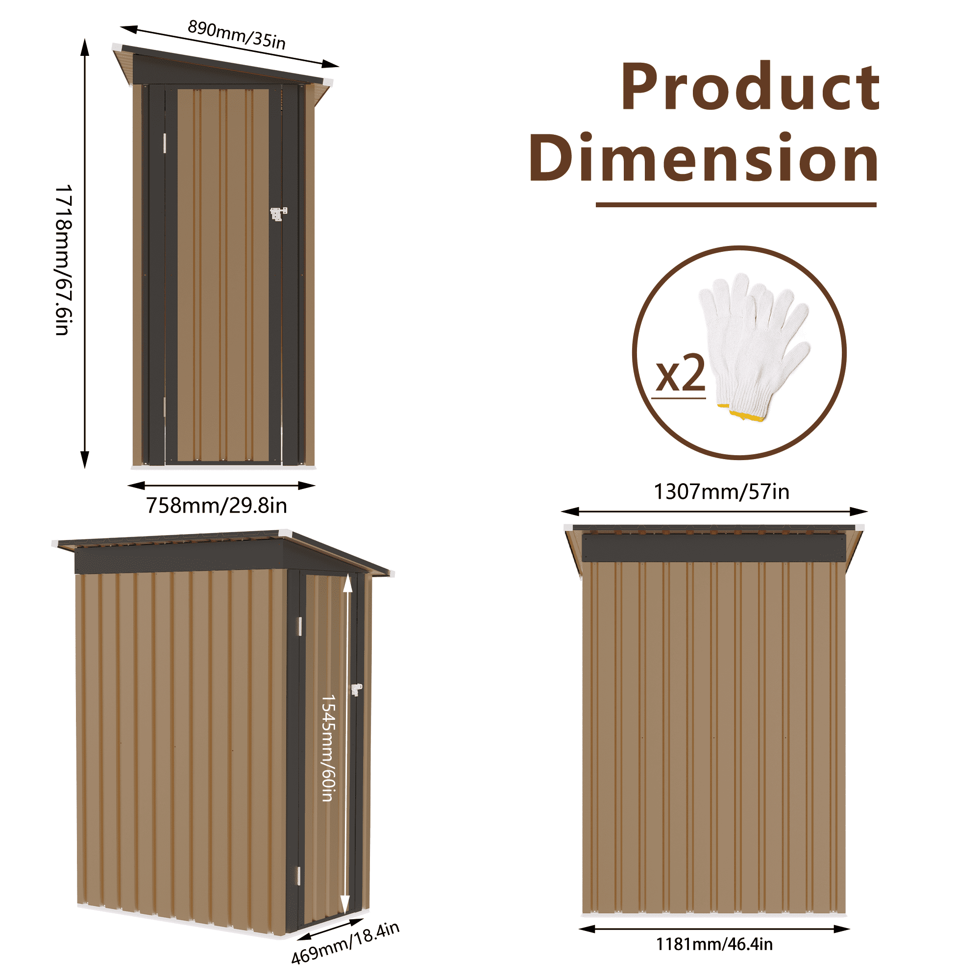 Aukfa 4.27x2.42FT Outdoor Pent Metal Garden Shed,Weather-Resistant
