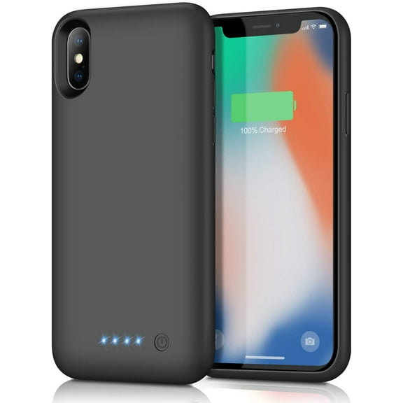Battery Case for iPhone X/Xs, 5200mAh Slim Portable Rechargeable Battery Charging Case Compatible with iPhone X/Xs (5.8 inch) Extended Battery Charger Case (Black)
