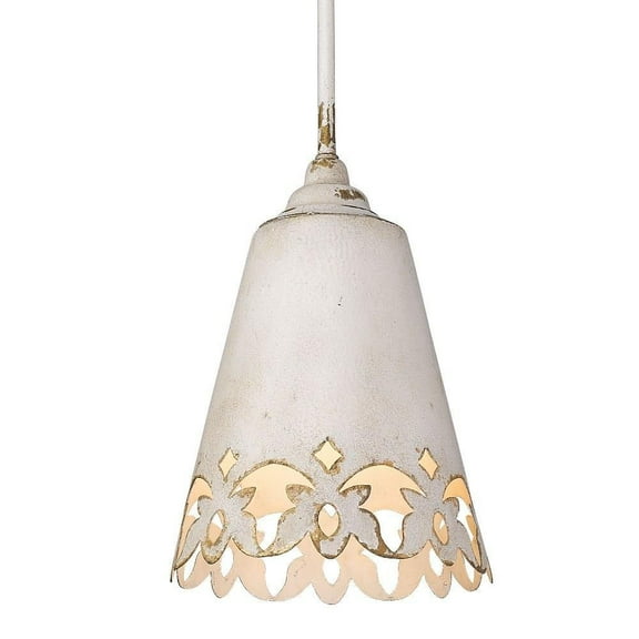 Rustic Elegance One Light Small Pendant in Antique Ivory with Carved Patterns in Metal Shade 10 inches W X 13.5 inches H Bailey Street Home