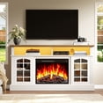 thumbnail image 2 of PAPROOS Fireplace TV Stand with LED Lights for 65" TVs, Electric Entertainment Center with 23'' Fireplace, for 400 Sqt Heating Area, Brown Tabletop&White Cabinet, 2 of 9