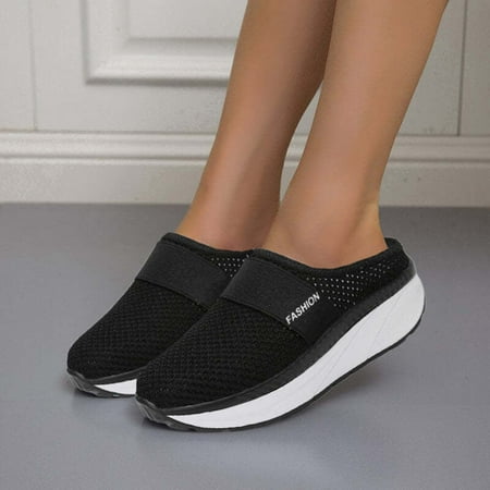 

Summer Savings! Zpanxa Slippers for Women Platform Lightweight Hollow Half Slippers Soft Bottom Shoes Mesh Sandals Flip Flops for Women Black 35