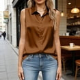 thumbnail image 5 of Womens Silk Satin Sleeveless Button Down Shirts Blouses Solid Casual Loose V Neck Classic Tank Tops for Work Office Comfy Tops Brown M, 5 of 6