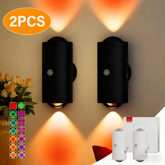 (Weiyi-EC)- LED Motion Sensor Night Light, 7 Colors Rechargeable Battery Stair Light, Wireless Magnetic Wall Lamp, Cordless LED Wall Night Lights For Steps, Bedroom, Hallway, Courtyard, Holiday Decor