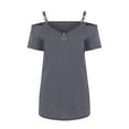 thumbnail image 4 of gakvbuo Summer Savings Clearance Cold Shoulder Tops For Women Plus Size Summer Tunic Top Short Sleeve Zip Up V Neck Hollow Ou T-Shirt Blouse Tee Top, 4 of 5
