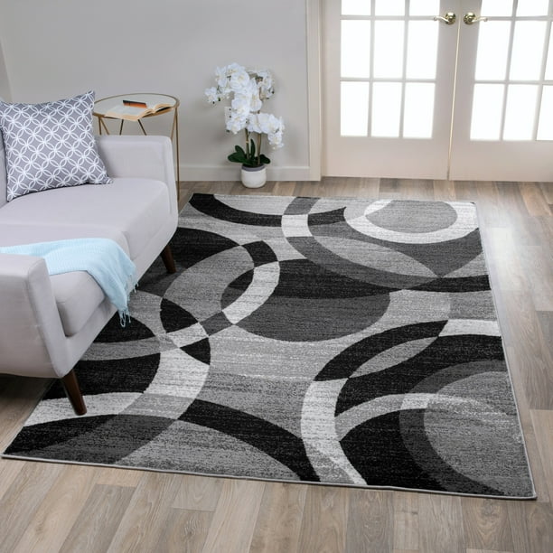 Contemporary Modern Circles Abstract Grey Area Rug or Runner Walmart