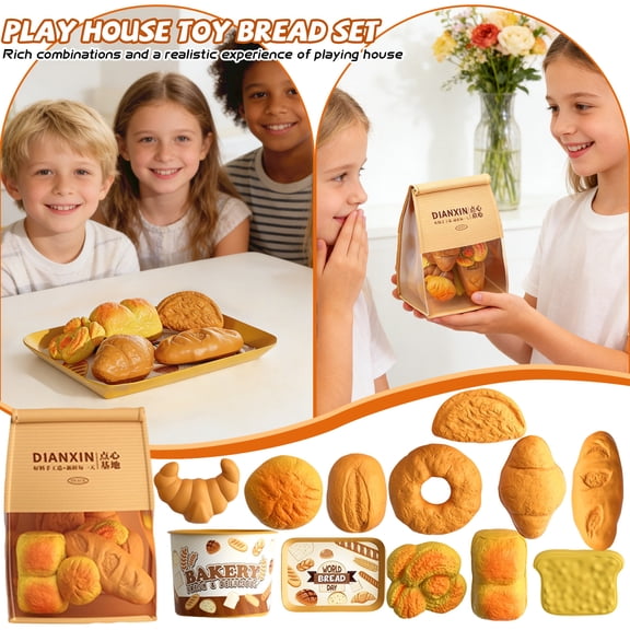 Kids Role-Playing House-Building & Bread-Baking Toy Set, Children's Food Baking Pretend Play Kit with Storage Bag, Educational Pretend Play Toys for Toddlers & Kids