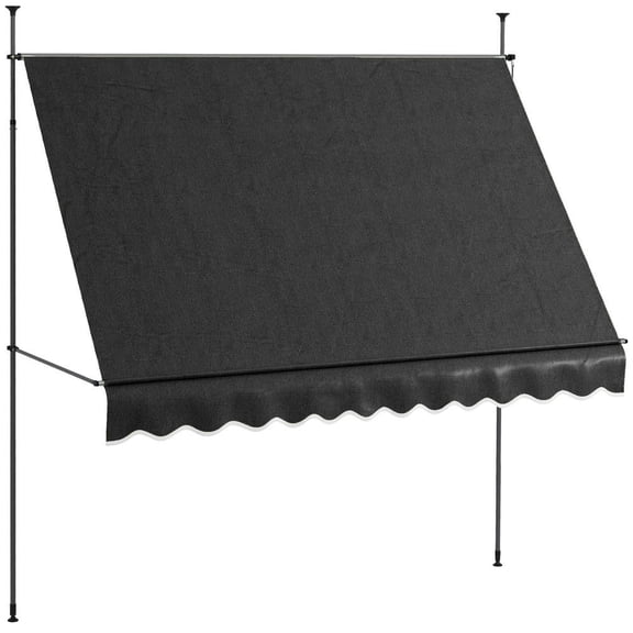 GVN Patio Awning, Outdoor Sun Shade Shelter Cover Awnings,10' x 4' Manual Retractable Awning, Non-Screw Patio Awning, UV Resistant, Black