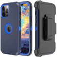 thumbnail image 2 of Xhy iPhone 13 Mini Case + Screen Protectors + Belt Clip Holster, Heavy Duty Hard Shockproof Armor Protector Case (Dark Blue+Blue), 2 of 7