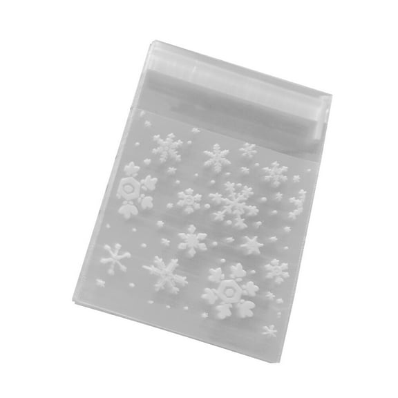 200pcs White Snowflakes Plastic Bag Transparent Gift Bags Self-adhesive Seal Pouch for Candy Cookie Dessert Packaging (7*7)