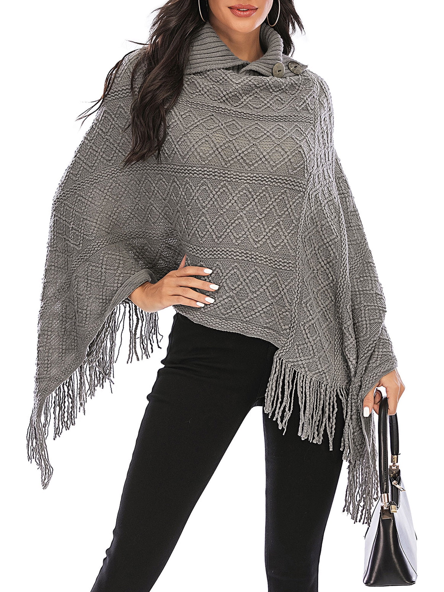 MARINA LUNA Ladies 1005 Wool Poncho Cape Wrap Sweater Hoodie Size ...