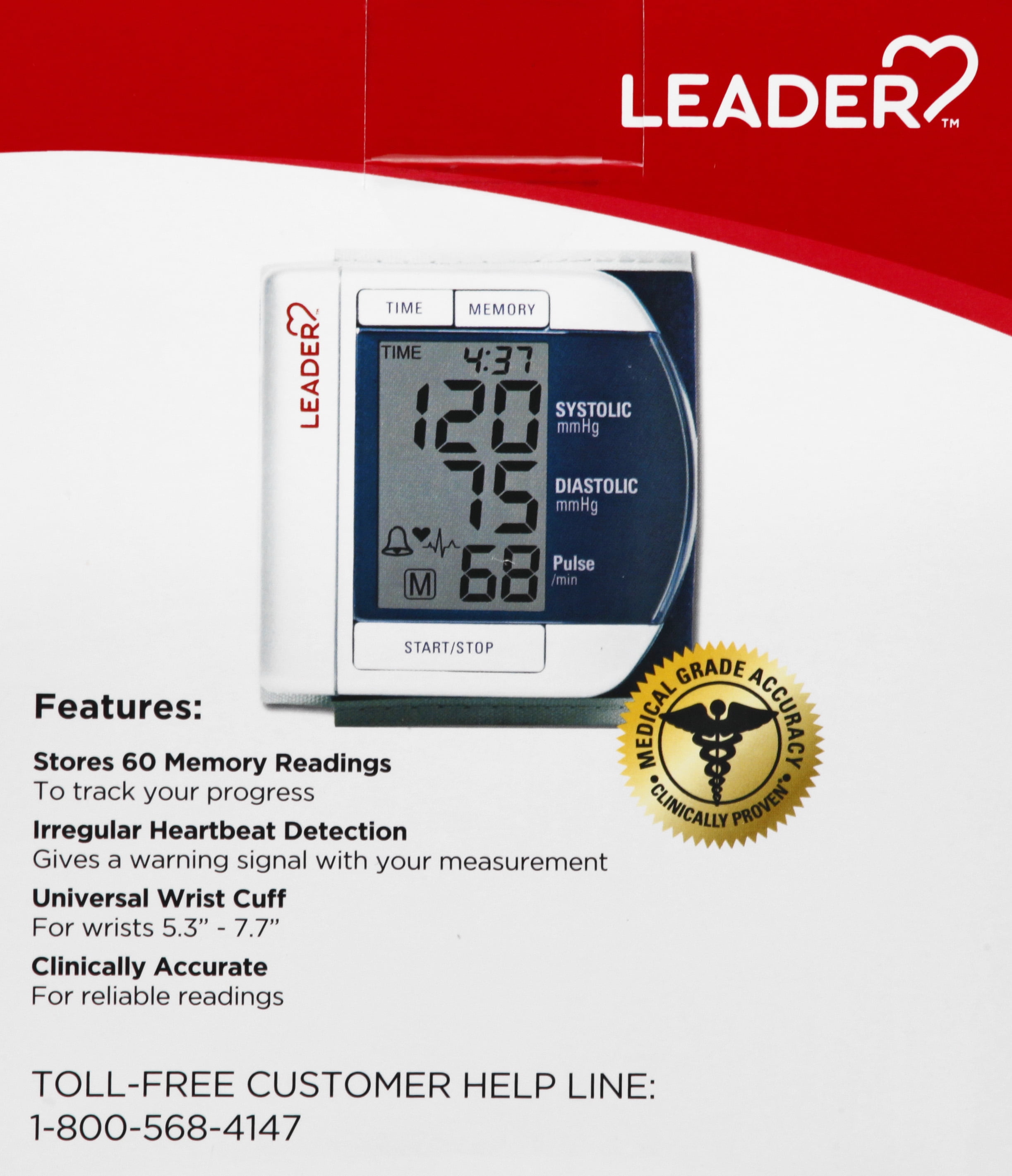 Leader Blood Pressure Wireless Monitor, Wrist, 1ct