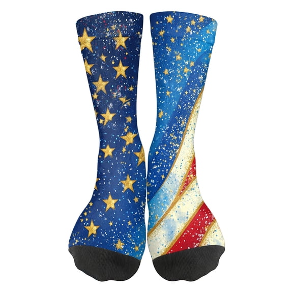 Hogleaql 1 Pair American USA Flag Socks Funny Men Women 4th July Star Flag Gift Gold One Size