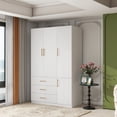 thumbnail image 3 of Idealcabin Freestanding Wardrobe Armoire With Drawers, Bedroom Wardrobe Closet for Hanging Clothes, Wood Cabinet with Shelves, 3 of 7