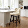 thumbnail image 3 of TEWLOSS Swivel Bar Stools, 30" Bar Height Faux Leather Chairs with Back for Home Bar, Beige, 3 of 10