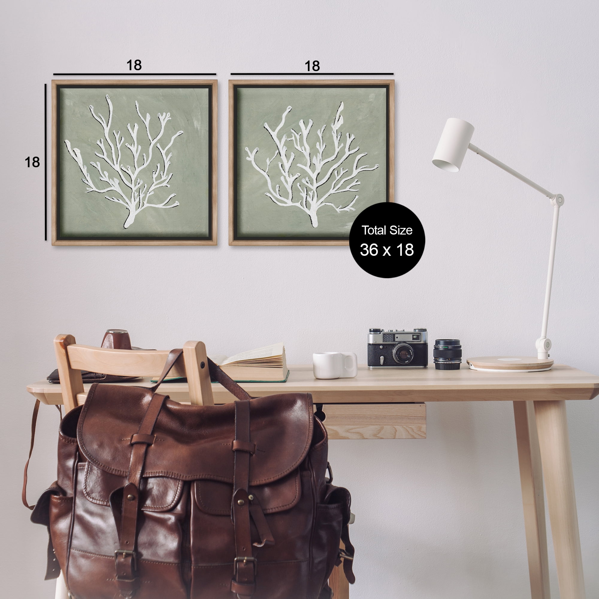 Stupell Industries White Coral Sketch Nautical & Beach Painting Brown Floater Framed Canvas Art Print Wall Art, 18 x 18, Set of 2