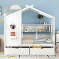 thumbnail image 3 of Mirightone Twin Size House Bed, Twin Bed Frame with Roof, BuiltIn Storage Drawers & Bookshelf, Wooden Playhouse Bed, House-Themed Bed (White), 3 of 11