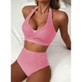 thumbnail image 3 of Women's High Waisted 2 Piece Bikini Sets Halter Swimsuits Striped Bathing Suit Beach Swimwear 2026 Red 2XL, 3 of 6