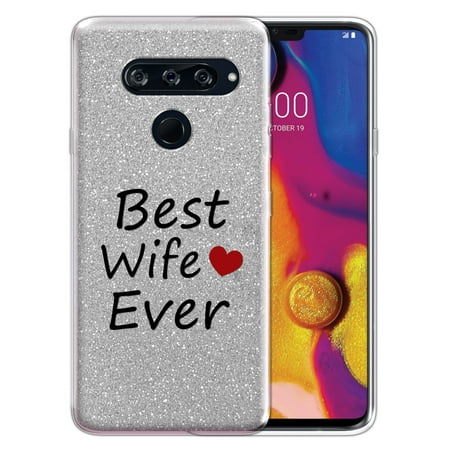 FINCIBO Silver Gradient Glitter Case, Sparkle Bling TPU Cover for LG V40 ThinQ 6.4