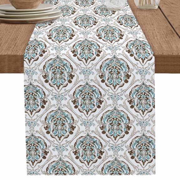 nqOlkjepod Light Blue Floral Table Runner 72 Inches Long Farmhouse Dress Scarves, Sliver Vintage Country Artwork Dining Tablerunner for Coffee Table/Kitchen Island/Party Décor, 18" x 72"