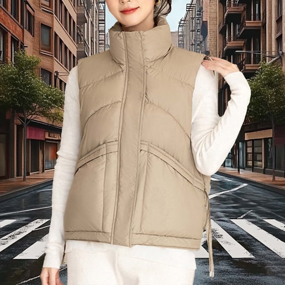 Uootdi Women's Lightweight Down Vest Puffer Sleeveless Jacket Stand Collar Zipper Warm Winter Outerwear with Pockets